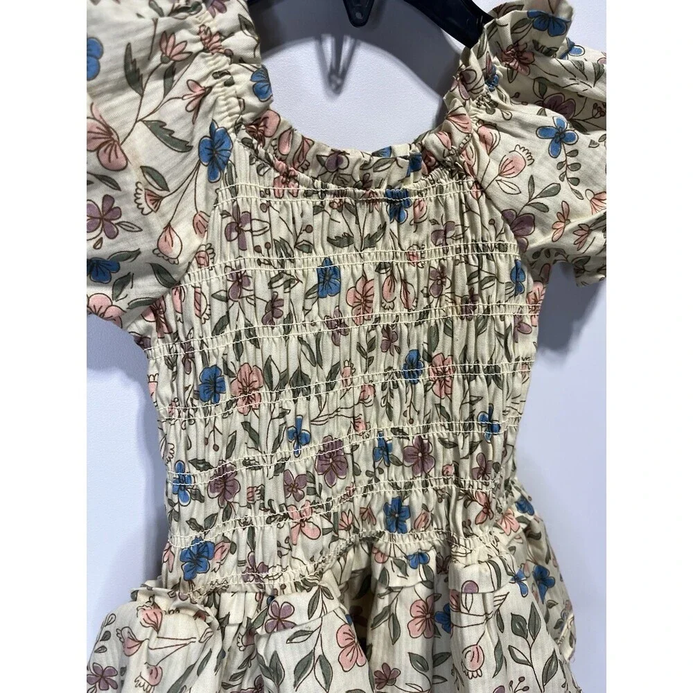 Rabbit + Bear Organic Cotton Floral Tiered Ruffle Dress Girls 2T Short Sleeve
